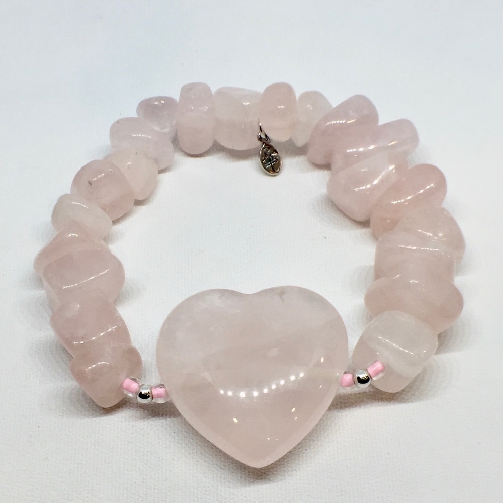 SX Sterling Silver Rose Quartz Heart Bracelet